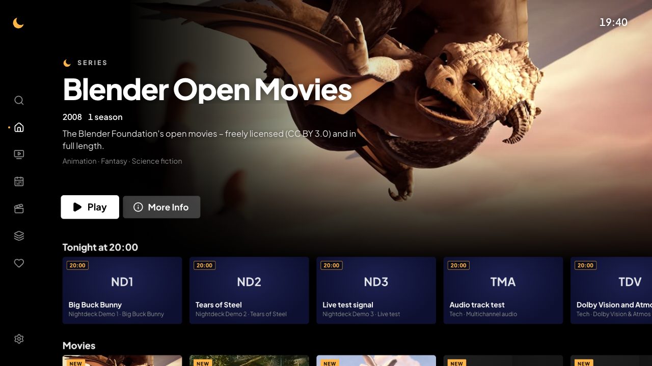 Home with Continue watching, recommendations and “Tonight”
